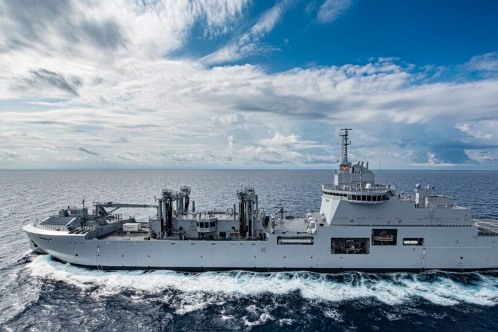 The Jacques Chevallier (A725) is a next-generation French Navy replenishment tanker, designed to sustain naval operations far from shore. Entering active service in November 2024, it is the lead ship of the new FLOTLOG logistics program. Built through a European industrial partnership between Naval Group, Chantiers de l’Atlantique, and Fincantieri, the vessel measures 194 meters, carries a crew of around 130 sailors, and can transport massive fuel volumes to support fleet operations. Powered by a diesel-electric propulsion system, it reaches speeds of 20 knots with a range of 8,000 nautical miles. Equipped with 40 mm RAPIDFire guns, SIMBAD missile systems, and a helicopter/drone capability, the Jacques Chevallier plays a central role in enabling long-duration deployments, reinforcing France’s naval autonomy and power projection.